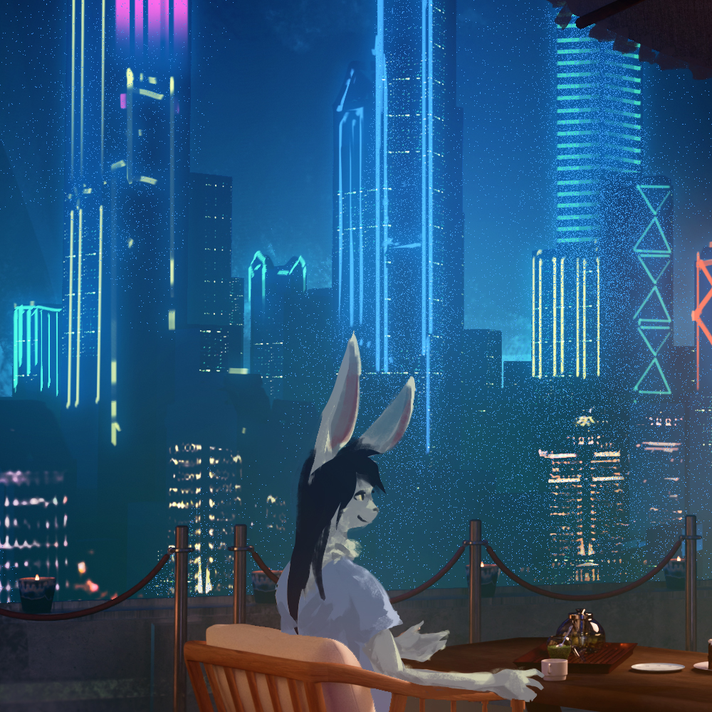 Mari and Basket having dinner
