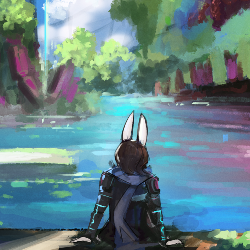 Mari and Basket looking at a fallen Titan