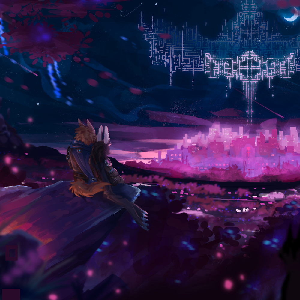 Mari and Basket looking at the City of Light