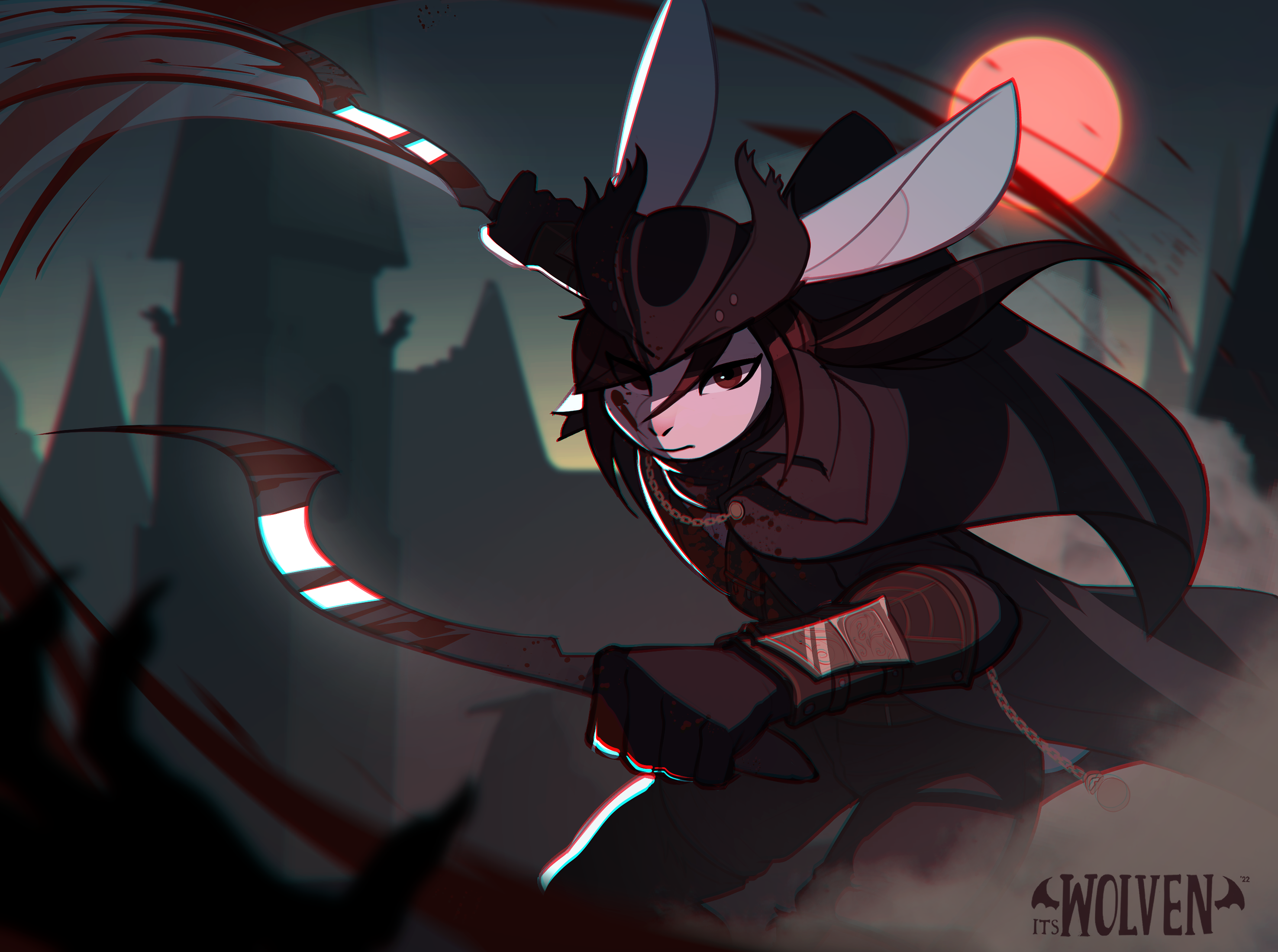 Mari fighting during the red moon